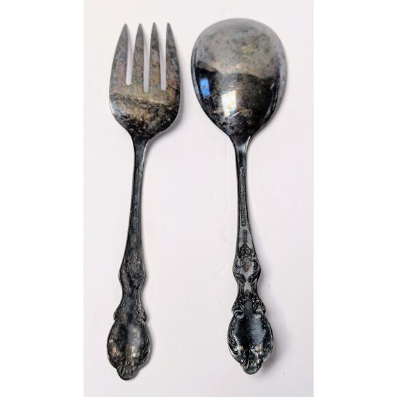 Vtg Wm Rogers Mfg Co Serving Fork Spoon Set Extra Plate Silverplate Orig Rogers - Picture 2 of 4